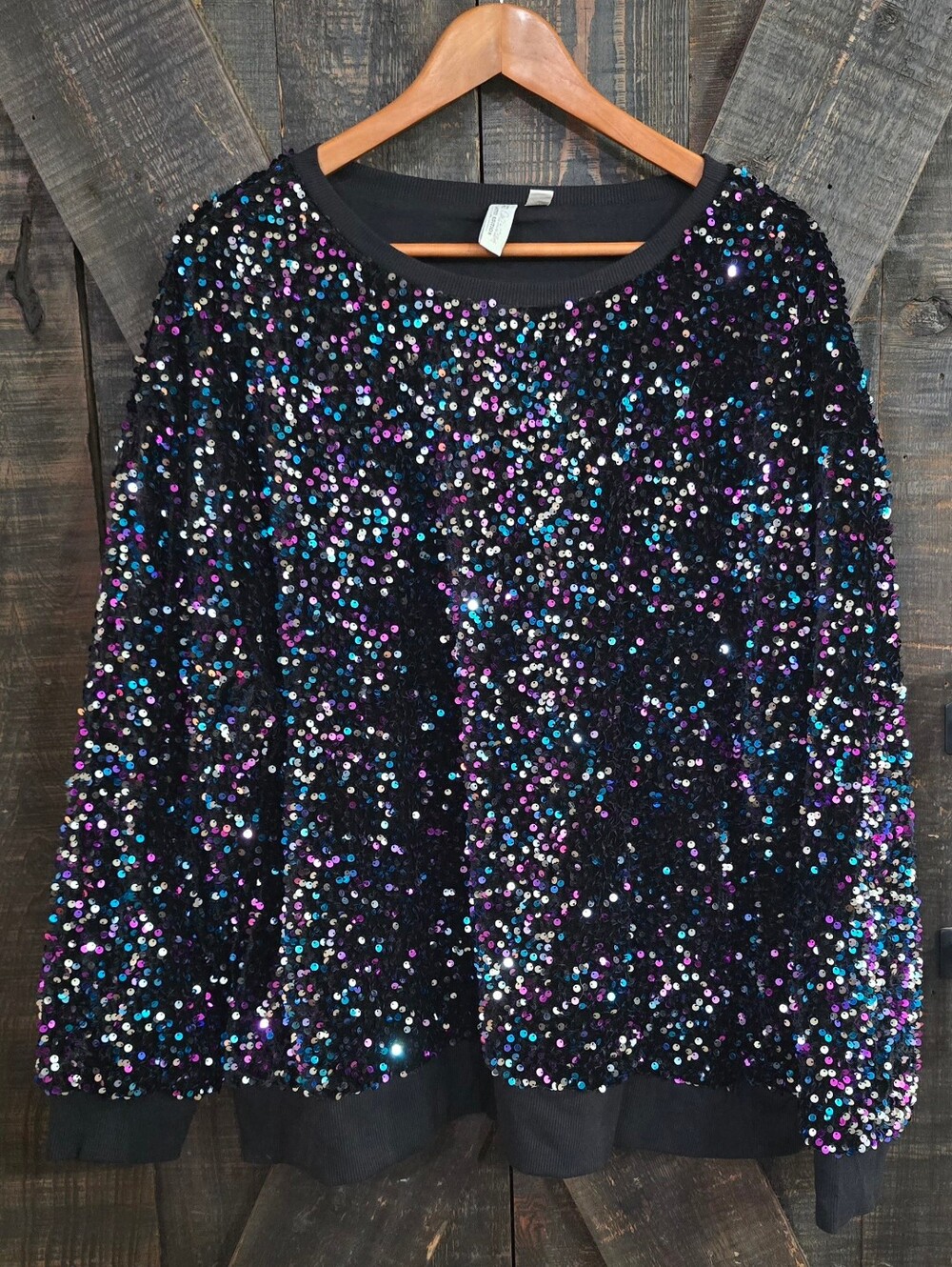Cato Limited Edition Black Sequin Crewneck Sweatershirt Sz 26/28